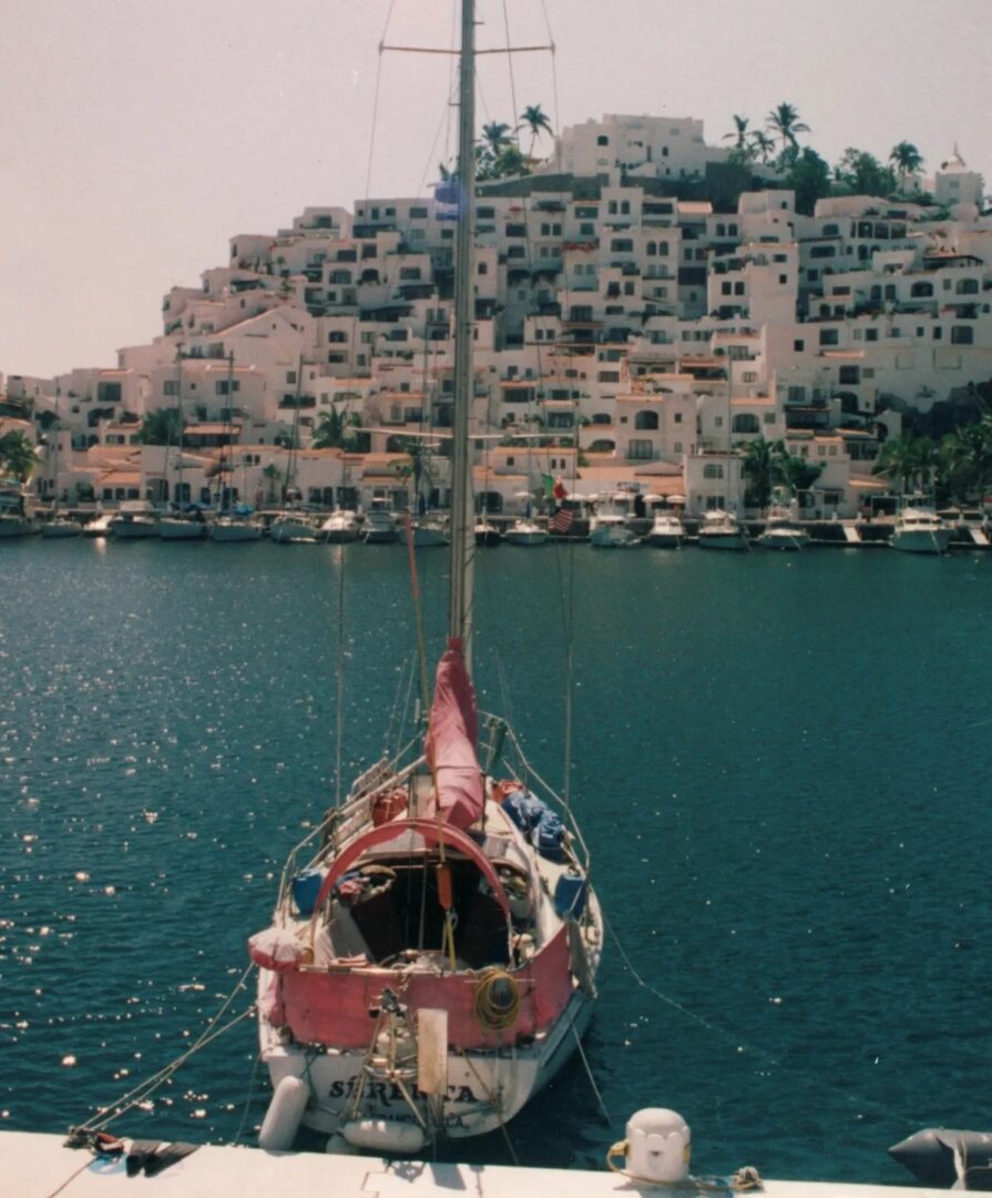 Sandra's very first and successful solo "Med Tie" docking attempt at Las Hadas Resort Marina, Manzanillo Mexico